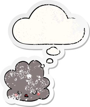 cartoon cloud with thought bubble as a distressed worn sticker png