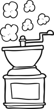 hand drawn black and white cartoon coffee bean grinder png