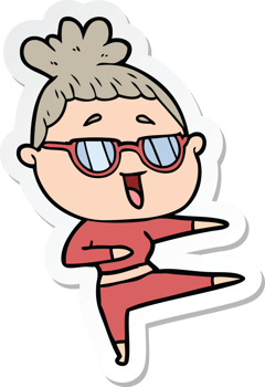 sticker of a cartoon happy woman wearing spectacles png