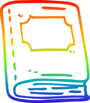 rainbow gradient line drawing of a cartoon old leather book png