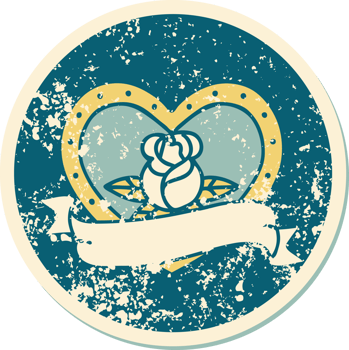 iconic distressed sticker tattoo style image of a heart rose and banner png