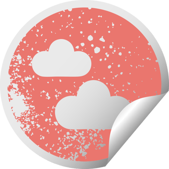 distressed circular peeling sticker symbol of a snow cloud png