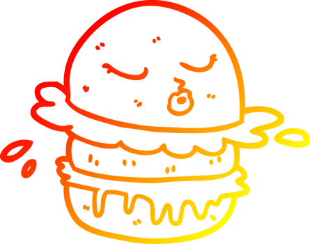 warm gradient line drawing of a cartoon fast food burger png
