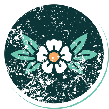iconic distressed sticker tattoo style image of a flower png
