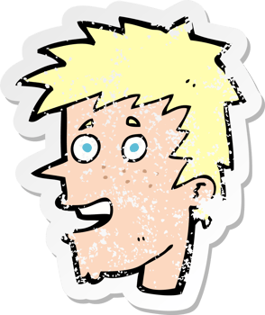 retro distressed sticker of a cartoon happy boy face drawing png
