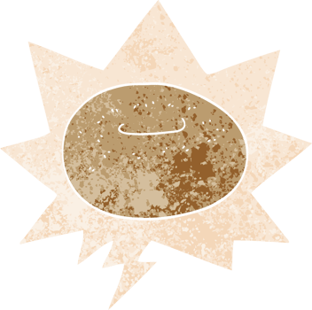 cartoon donut with speech bubble in grunge distressed retro textured style png