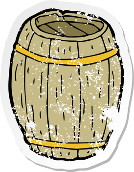 retro distressed sticker of a cartoon wooden barrel drawing png