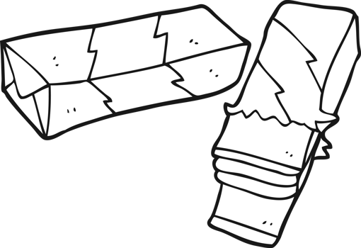 hand drawn black and white cartoon chewing gum png