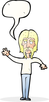 cartoon waving man with mustache with speech bubble png