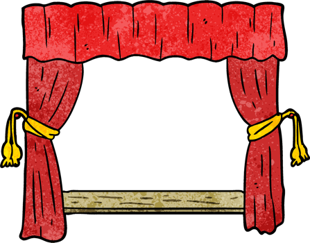 cartoon curtains opening onto stage png