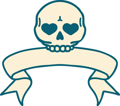 traditional tattoo with banner of a skull png