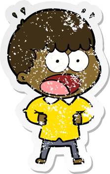 distressed sticker of a cartoon shocked man png
