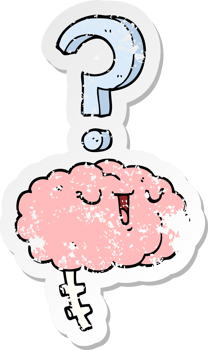 distressed sticker of a cartoon curious brain png