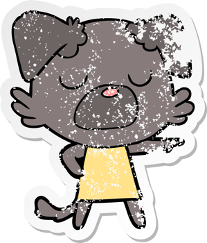 distressed sticker of a cartoon dog png