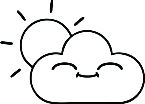 line drawing cartoon of a sunshine and cloud png