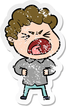 distressed sticker of a cartoon furious man png