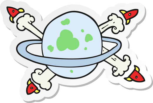 sticker of a cartoon rockets leaving a planet png