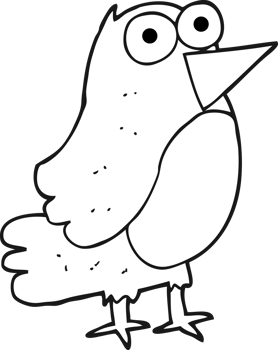 hand drawn black and white cartoon robin png