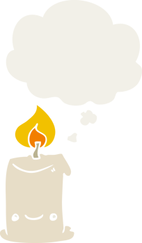 cartoon candle with thought bubble in retro style png