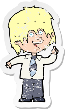 retro distressed sticker of a cartoon school boy with idea drawing png