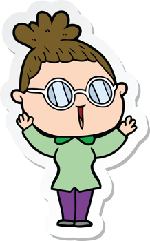 sticker of a cartoon woman wearing spectacles png