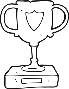 hand drawn black and white cartoon trophy png