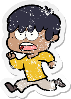 distressed sticker of a worried cartoon boy png