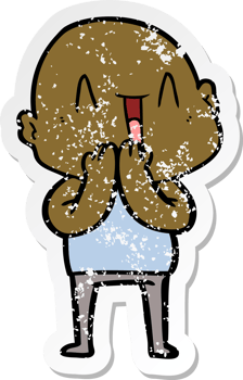 distressed sticker of a happy cartoon bald man png