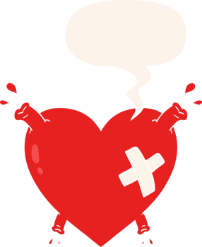 cartoon heart squirting blood with speech bubble in retro style png