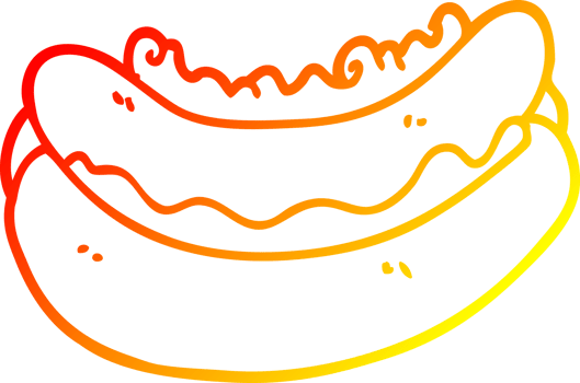 warm gradient line drawing of a cartoon hotdog png
