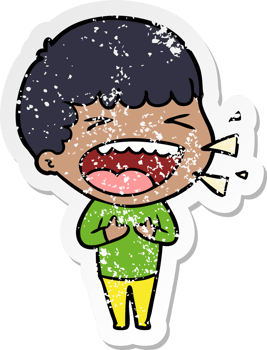distressed sticker of a cartoon laughing man png