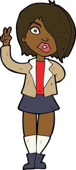 cartoon cool girl giving peace sign png