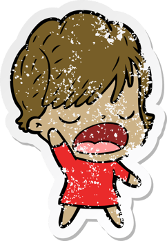 distressed sticker of a cartoon woman talking png