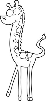 hand drawn black and white cartoon giraffe png
