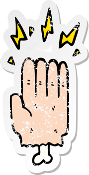 distressed sticker of a cartoon magic halloween zombie hand png