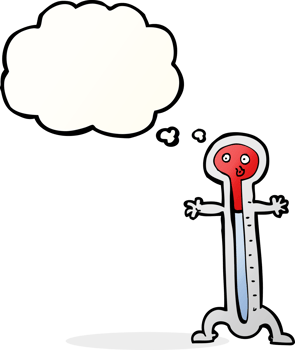 cartoon thermometer with thought bubble png