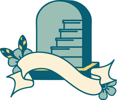 traditional tattoo with banner of a grave stone png