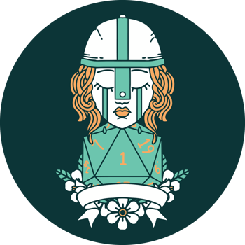 icon of crying human fighter with natural one D20 dice png