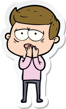 sticker of a cartoon tired man png