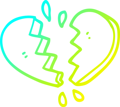 cold gradient line drawing of a cartoon broken heart png