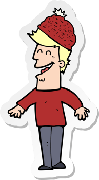 sticker of a cartoon man wearing winter hat png
