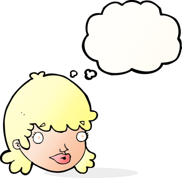 cartoon female face with thought bubble png