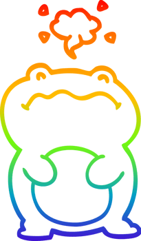 rainbow gradient line drawing of a cartoon frog png
