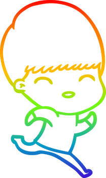 rainbow gradient line drawing of a happy cartoon boy png