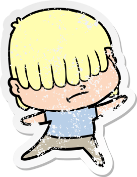 distressed sticker of a cartoon boy with untidy hair png