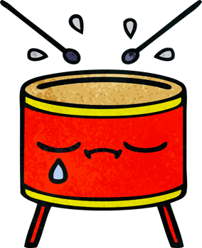 retro grunge texture cartoon of a sad drum png