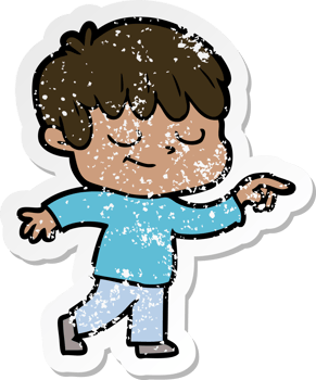 distressed sticker of a cartoon happy boy png