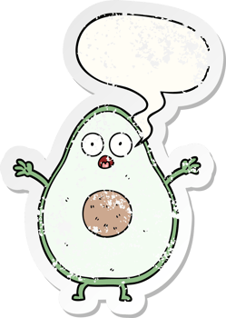 cartoon avocado with speech bubble distressed distressed old sticker png