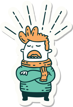 sticker of a tattoo style man wearing scarf png