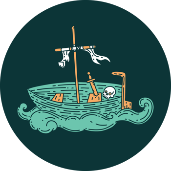 icon of a tattoo style empty boat with skull png